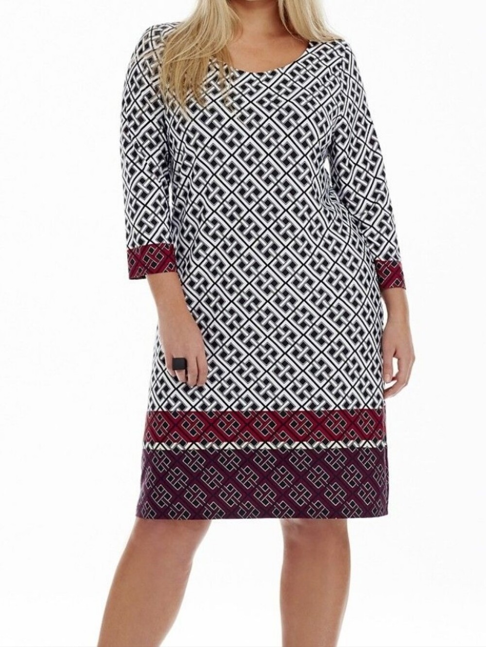White House Black Market Women Red Burgund Long Sleeve Scoop Neck Shift Dress XL